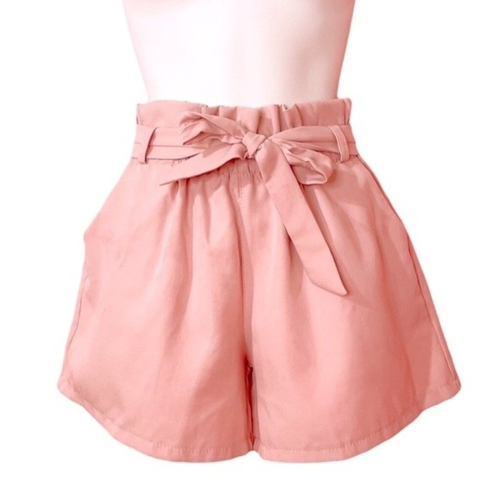 Cute Casual Pink Loose Paperbag High Waisted Tied Shorts Small